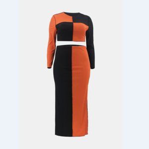 Plus Size Color Block Exposed Seam Crop Top and Maxi Skirt Set